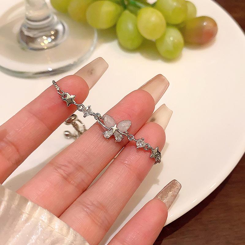 Zircon butterfly bracelet girls light luxury niche girlfriends student bracelet pull-up adjustable jewelry