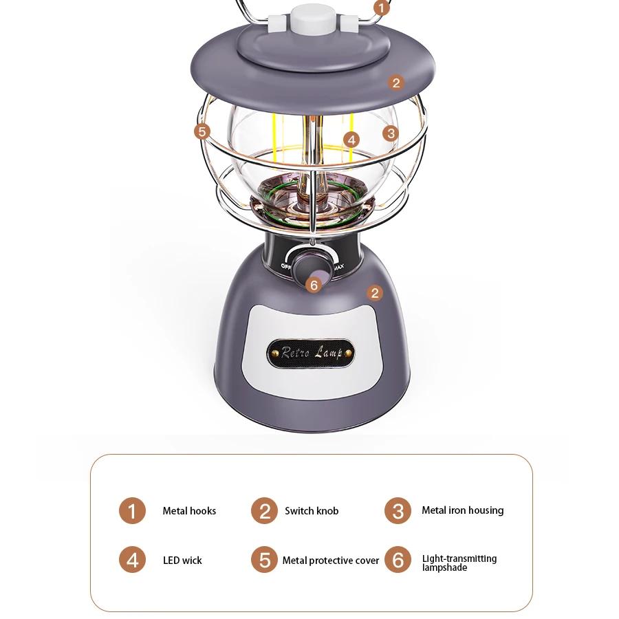 4000mAh Outdoor Camping Light Portable LED Ceiling Light Rechargeable Emergency Lighting Infinite Dimming Tent Decorative Light