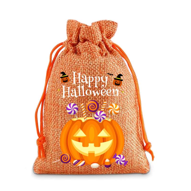 Halloween Kinder Zuckertüte Kürbis Geist Leinen Bündel Mundbeutel Geschenktüte Kordelzug Süßigkeitentasche Lager