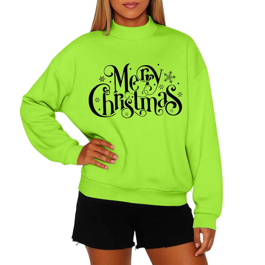 Ladies' Fashionable Casual Round Neck Long Sleeved Christmas Printed Hoodie