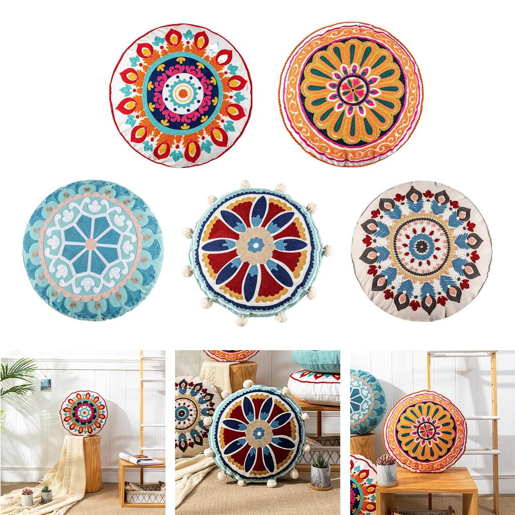 Round Floor Outdoor Cushion Cover 45cm Mandala Meditation Pillows Case Indian Tapestry