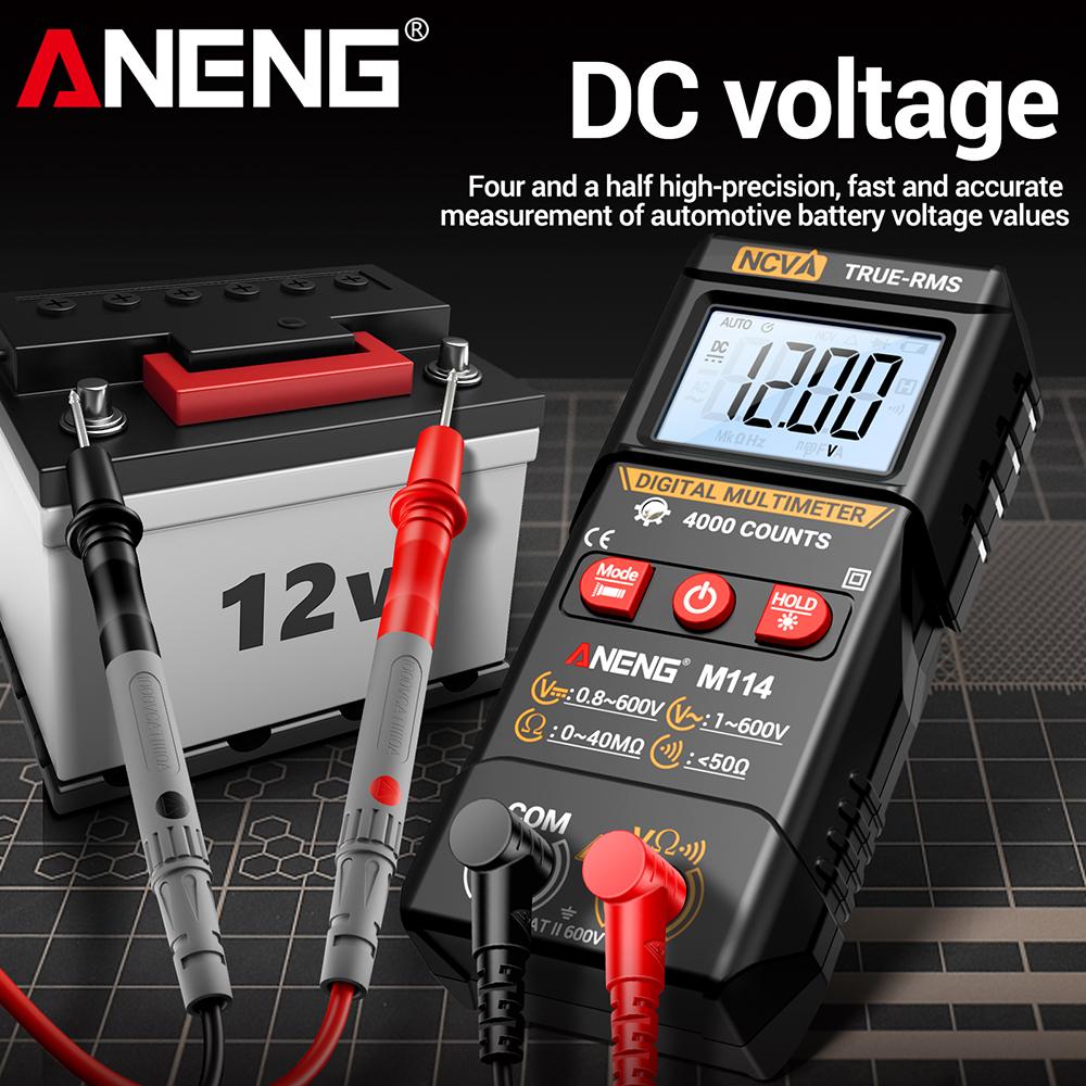 2026 Portable ANENG M114 Digital Multimeter 4000 Counts NCV Non-Contact Voltage Detection Auto Range Flashlight Electrician Tool with Digital Display