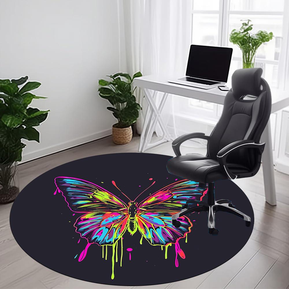 1PC Butterfly Neon Office Round Area Rug, Mat Suitable For Office, Under Office Chairs Bedroom Living Room Home Decor, Room Deco
