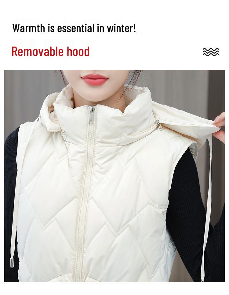 Women's Mid-Length Hooded Cotton Vest: Fashionable, Slimming, Waist-Cinching, Warm, and Cold-Proof Outerwear