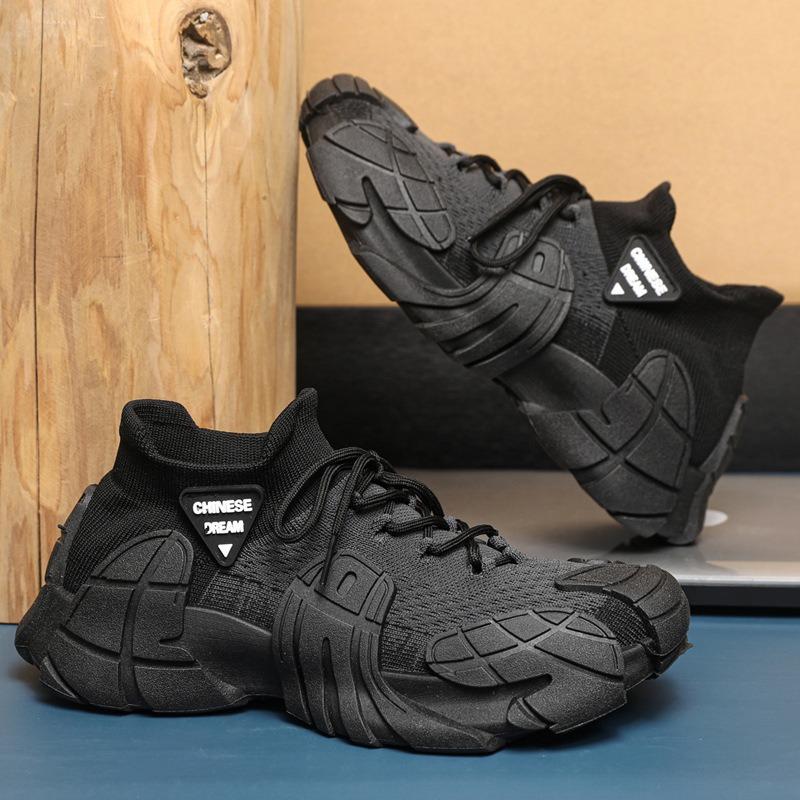 

Пара летящих тканых туфель осень новые студенческие спортивные туфли для бега повседневные с увеличением роста пара обуви 45 чёрный