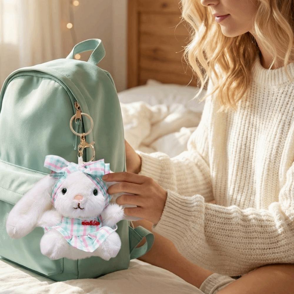 Creative Easter Stuffed Bunny Keychain Bow Rabbit Pendant Bag Charm Plush Toy Key Ring  Girls