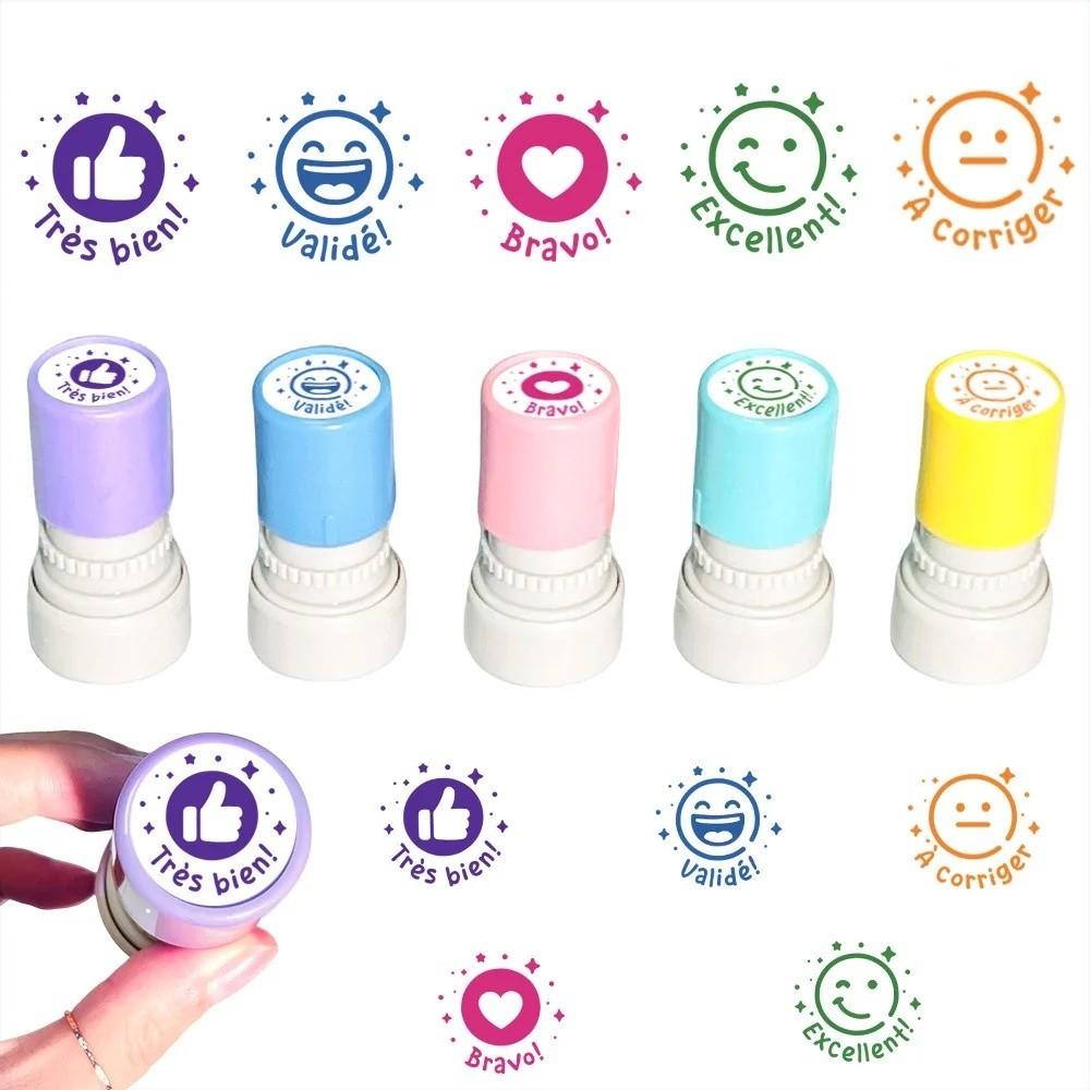 5Pcs/Set Round Emotional Expression Stamp French French Seal  Encourage Students