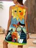 Large Size Summer New Women's Casual Vacation Sleeveless V-neck Kitten Print Dress
