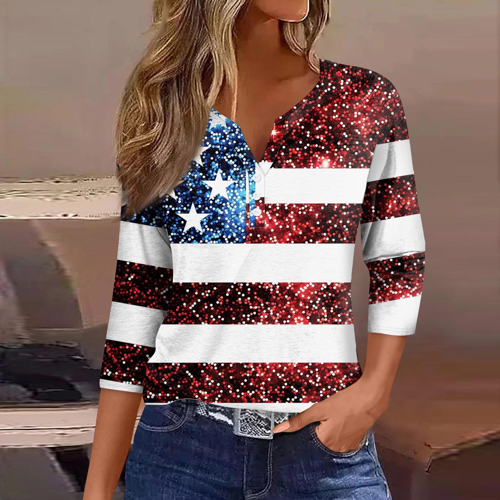 

Женская футболка с короткими рукавами и принтом «День независимости» M красный