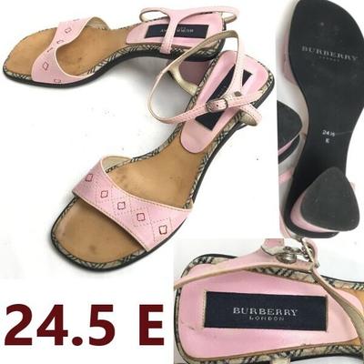 LONDON Leather Heel Sandals [24.5E/Pink] Open Toe Pumps(USED)