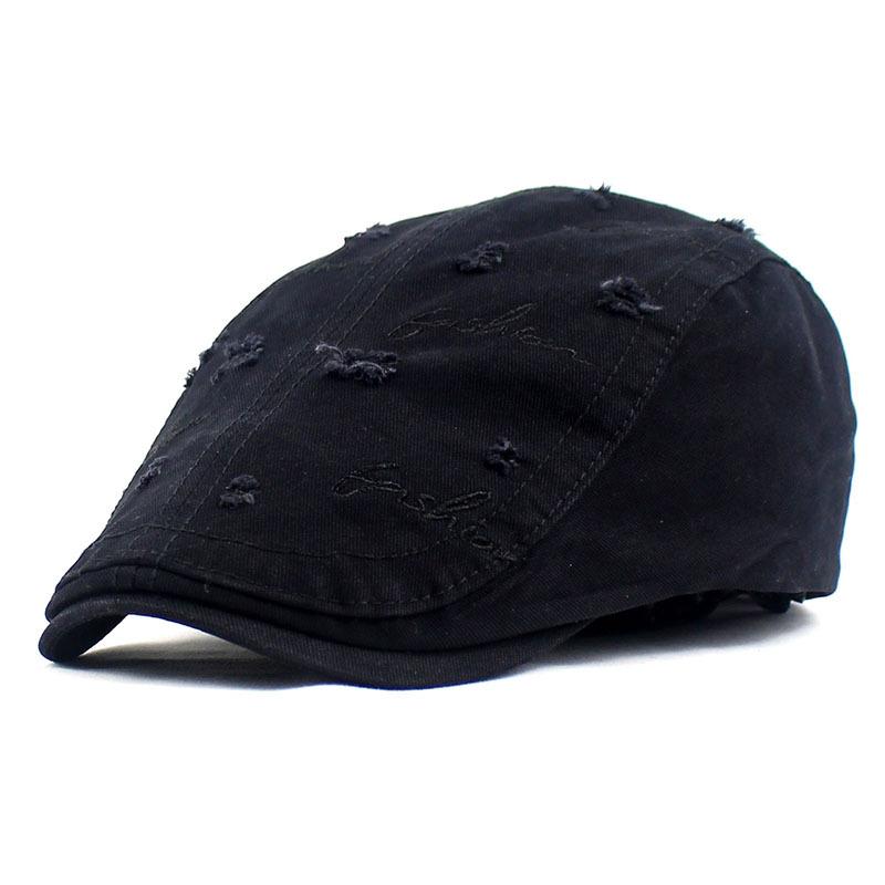 Ripped beret men's cotton cloth do old fashion letter embroidery cap new forward hat