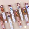 Lovely Bear Ballpoint Pen 10 in 1 Retractable Ballpoint Pen Office School Supplies 0.5mm Multicoloured Pen for Student