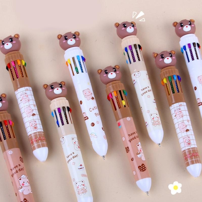 Lovely Bear Ballpoint Pen 10 In 1 Retractable Ballpoint Pen Office School Supplies 0.5mm Multicoloured Pen for Student