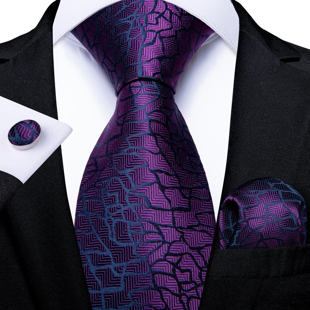 Hi-Tie Viola Unito Paisley Seta Cravatta da Matrimonio per Uomo Design Novità Fazzoletto Gemelli Regalo Set Cravatta Uomo Festa Business Dropshipping
