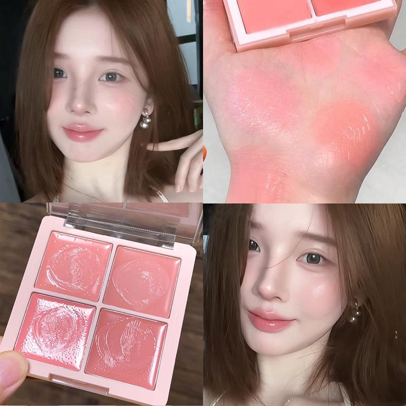 Cute Korean Girl 4Color Cream Pink Peach Water Light Blush Palette Long Lasting Easy To Multi-Use Lip Mud Cheek Tint Rouge