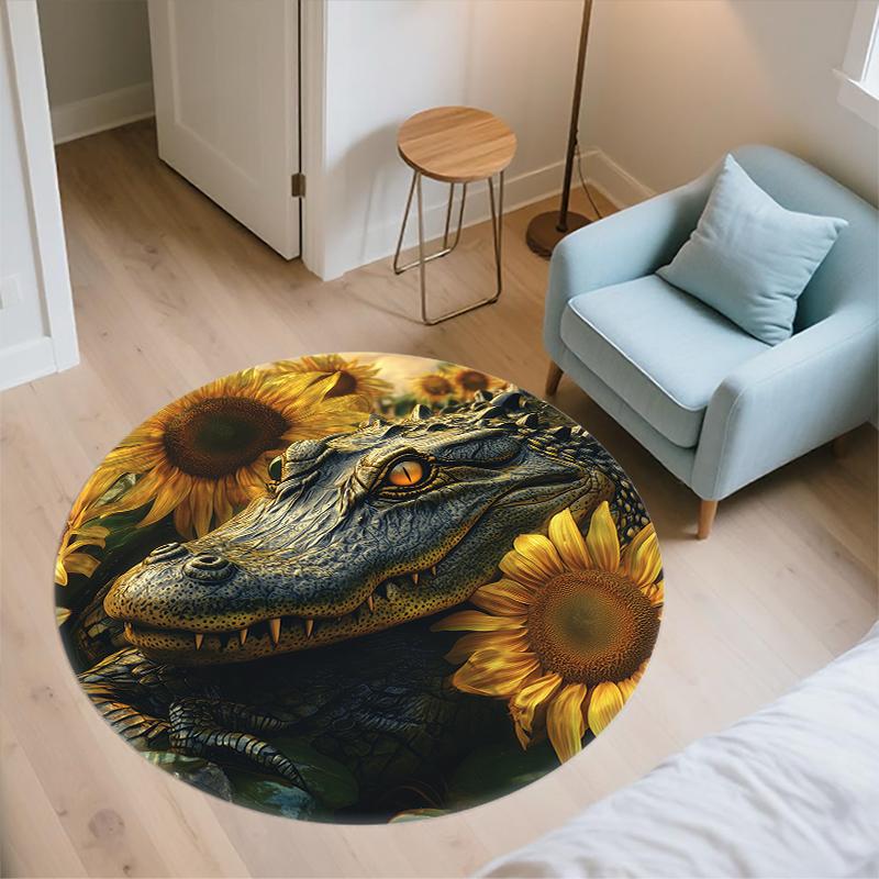 Tappeto rotondo effetto coccodrillo, Tappeto per Soggiorno Camera da Letto Sala Giochi, Tappetino Antiscivolo, Regali per le Feste e Regali di Compleanno.