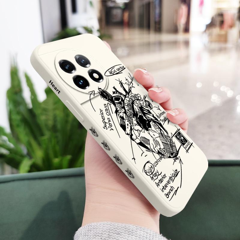 

Sketch Heart Phone Case For Oneplus 12 12R 11 11R 10 10R 10T 9R 9RT 9 8T 8 7 7T Pro 5G Liquid Silicone Cover OnePlus 11 5G белый
