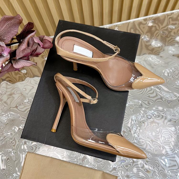 Fashion 2025 Summer New Gold Flower Square Thin Heel Single Shoes With Sexy Open Toe Design Sense Women Sandals