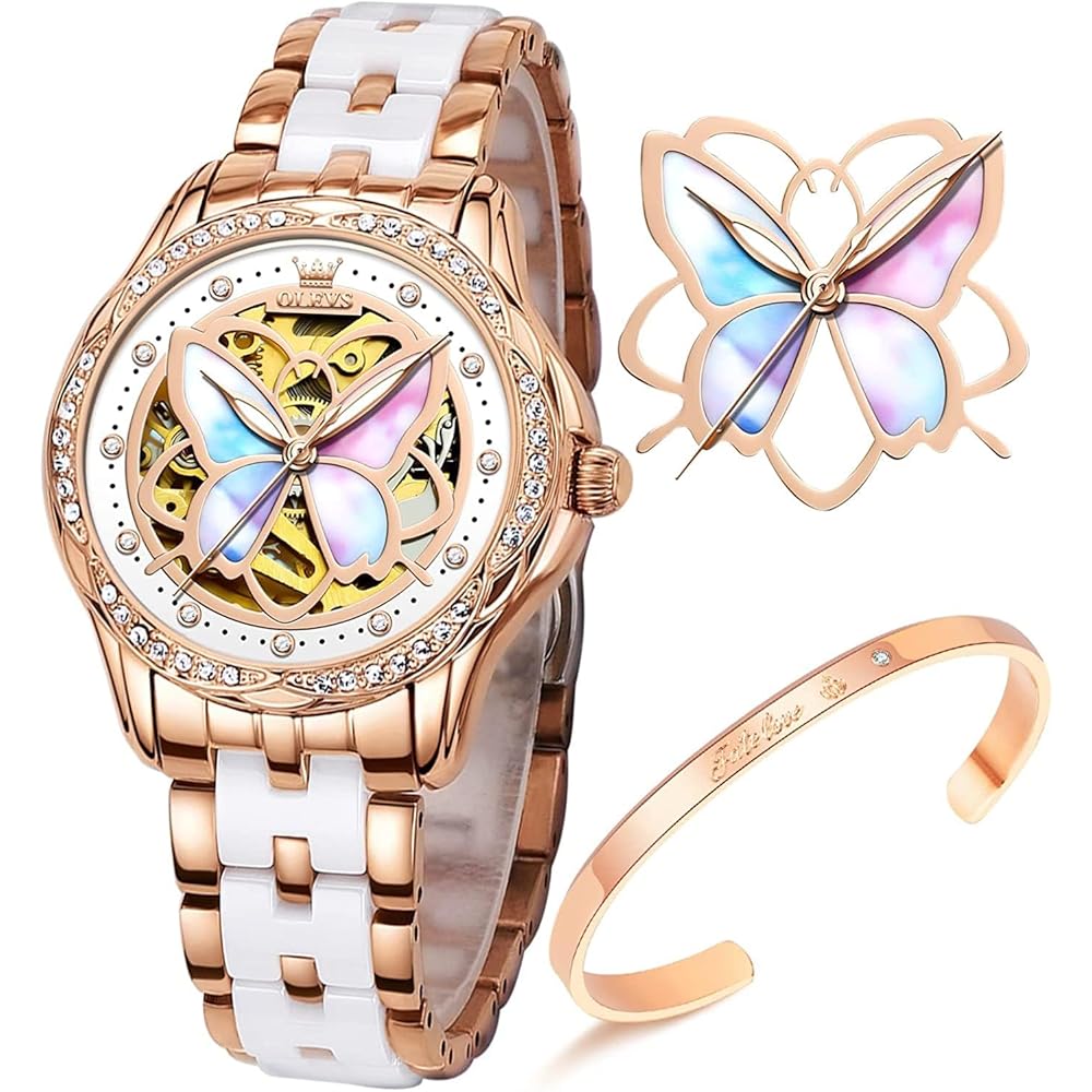 OLEVS Women s Ceramic Waterproof Mechanical Watch with Date Function and Bracelet Design