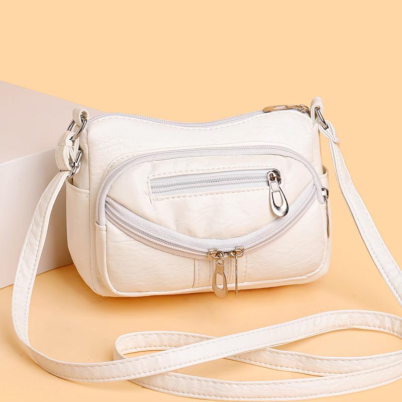 New Shoulder Messenger Bag Soft Leather Small Square Bag Multi-function Multi-compartment Medium Backpack Women's Bag Mobile Phone