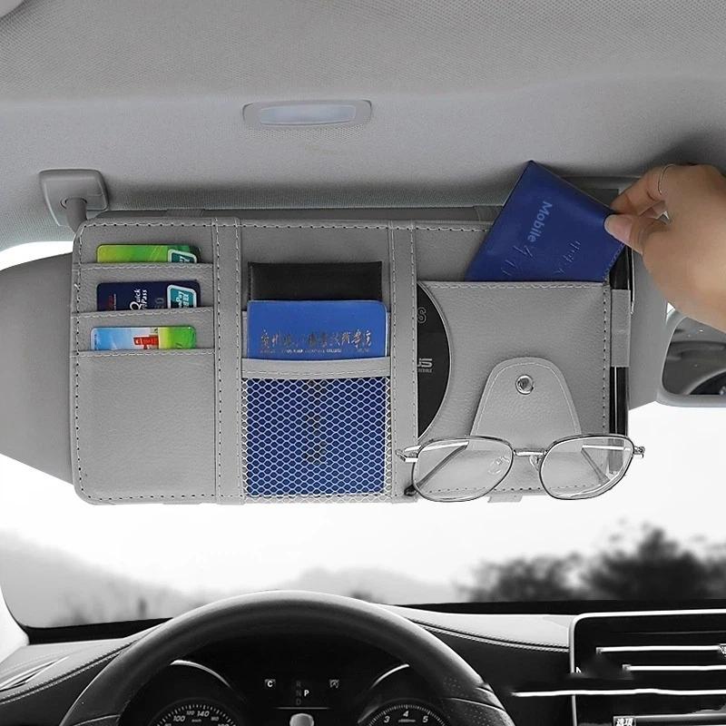Multifunctional Car Visor Organizer Zippered Sunglasses Clip With Card Holder & Ticket Storage Pouch Auto Interior Accessories