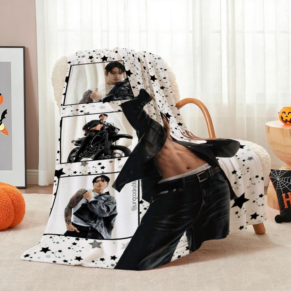 Stylish Male Idol Against Starry Background Theme Printed Blanket Soft Comfortable Throw Blanket For Living Room Kids Room Party Decor Memorial Gift