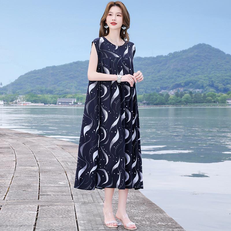 

High-end cotton and silk dress women s new beach skirt summer rayon loose fattening plus size outside wear long skirt 5xl [recommended 95-110kg ]