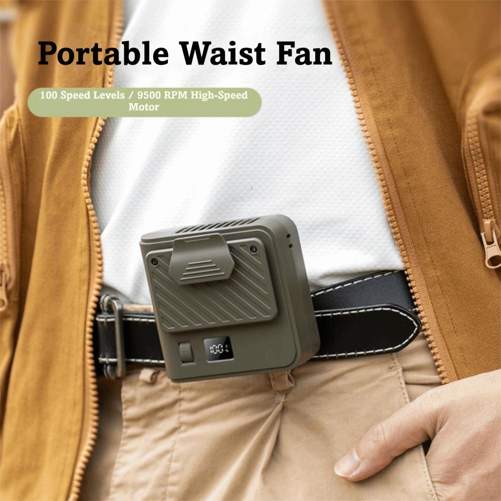 9500RPM Rechargeable Wearable Fan LED Display Waist Clip Fan Hands-Free Hanging Neck Fan Jobsite