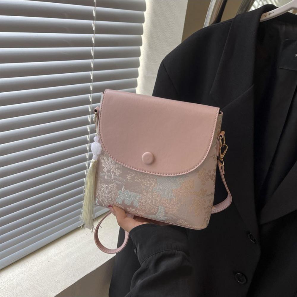 

PU Leather Embroidered Purses Versatile Cheongsam Bag Portable Chinese Style Crossbody Bag Bride рожевий