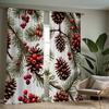 Contemporary Christmas Pinecone Berry Curtains Semi Transparent Style Bedroom Living Room Decor Set Of 2 Made Polyester Machine Washable Sitting