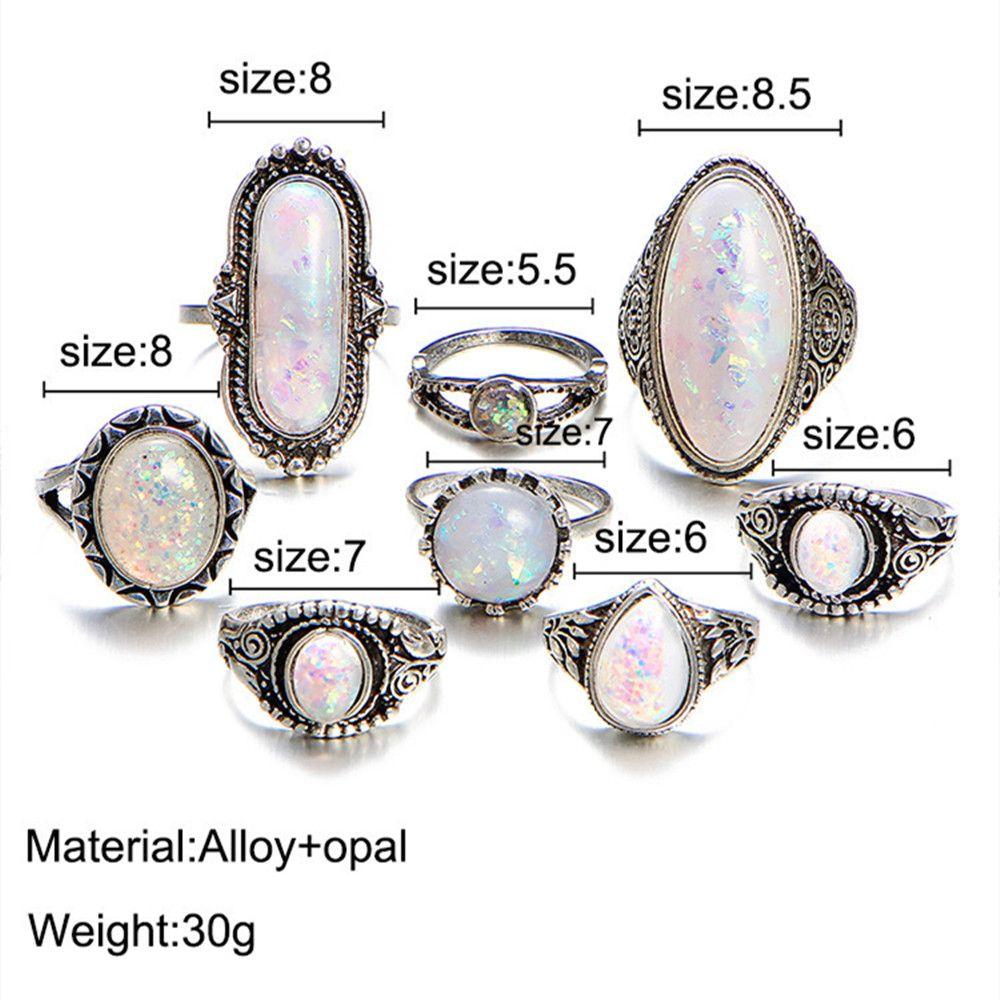Opal Stone Carving Transparent White Bohemian Jewelry Women Ring Sets Inset Joint Ring Vintage