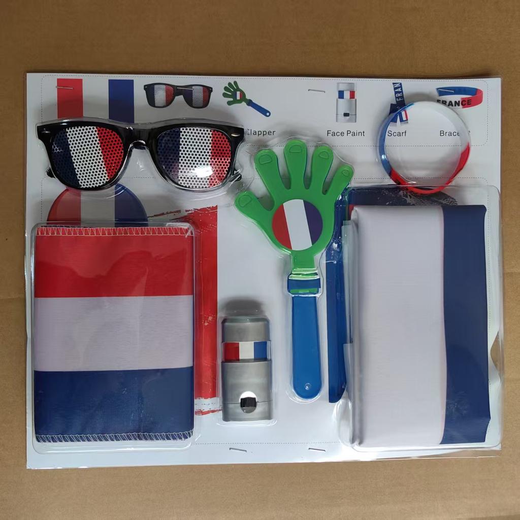 World Cup Fan Pack: National flag, sunglasses, clappers, face paint, cheering accessories and party supplies