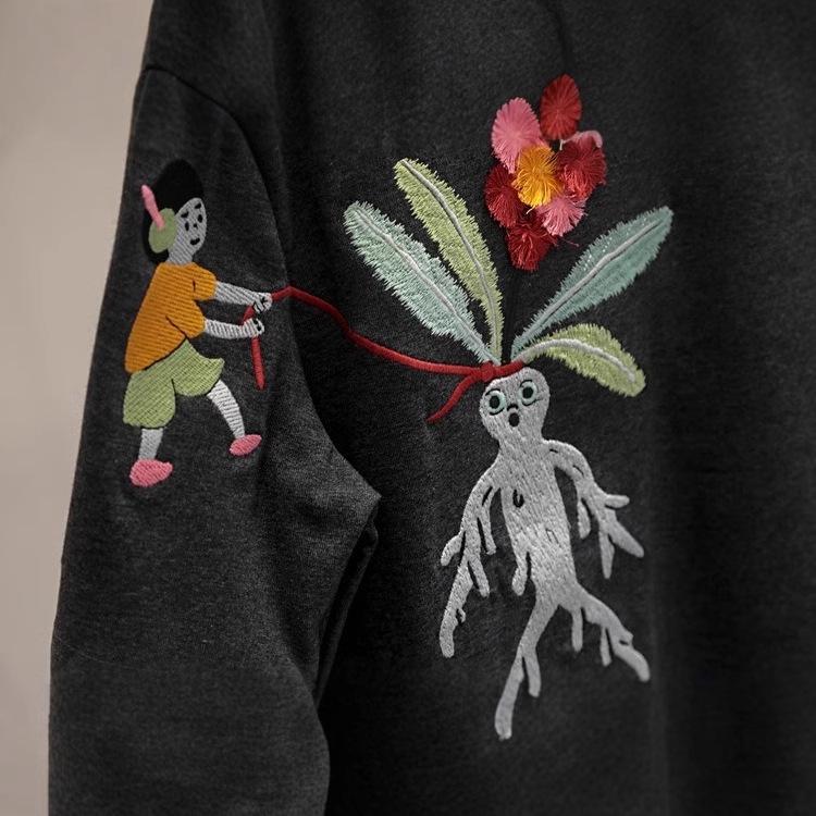 Stylish Spring Embroidered Short-Sleeve Women's Loose Slimming Round Neck T-Shirt