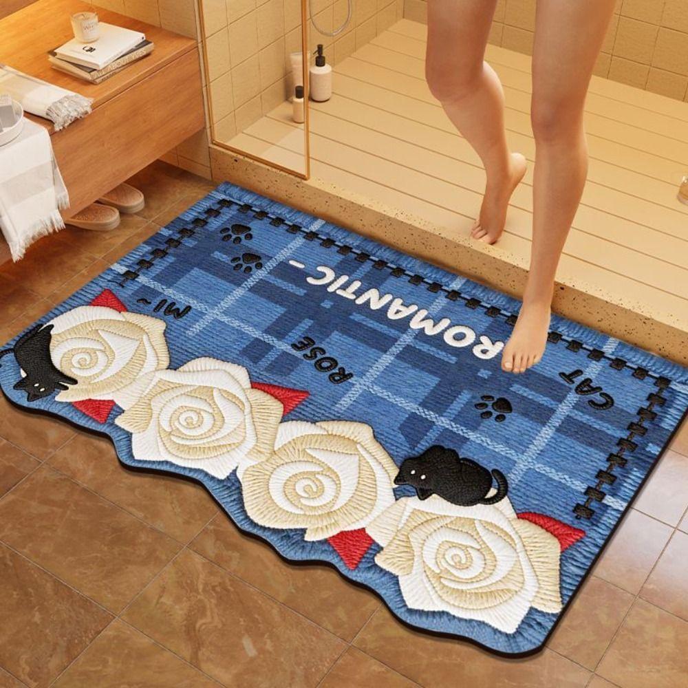 Roses/Sunflowers Bathroom Carpet Soft Floor Mat Creativity Entrance Carpet Table Bedside