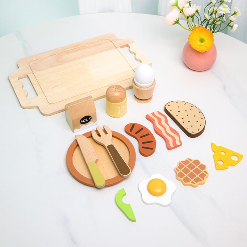 Simulation Fun Wooden Fried Egg Bacon Breakfast Combination Children Toy Set