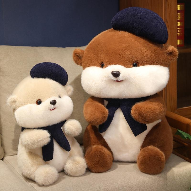 Kawaii Beaver With Hat Plush Doll Cute Fluffy Sitting Beaver Toy For Kids Adorable Birthday Christmas Gift Doll Decor For Room