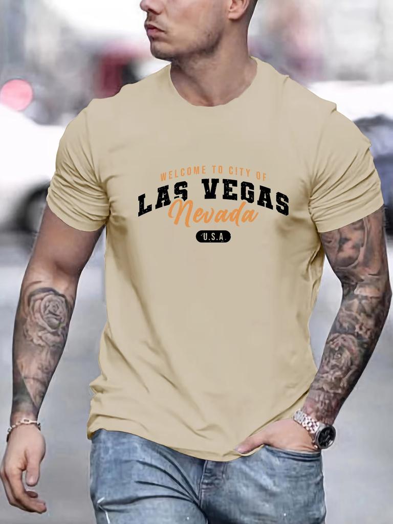 Welcome To Las Vegas Nevada Print T-shirt For Men Summer Short Sleeve O-neck Cotton Tees Casual Streetwear Oversized Tops
