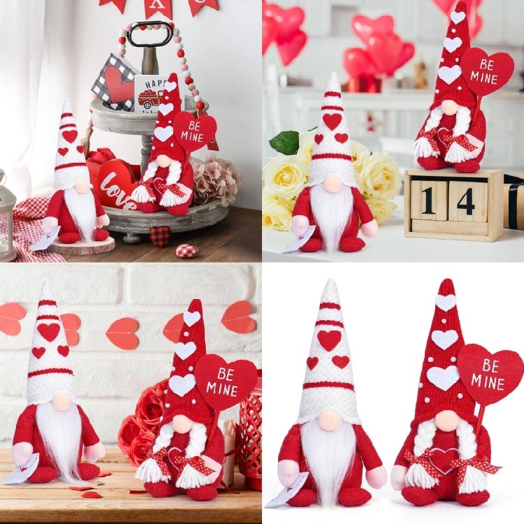 Romantics Heart Hat Gnomes Plush Dolls Stuffed Dwarf Figurine Valentines Day Gift for Couples Bedroom or Desk Decoration