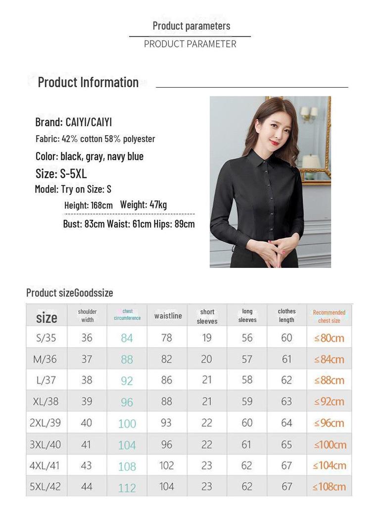 Women's Professional Black Shirt - New Spring/Summer Korean Style Workwear In Gray and Navy, Large Size Formal Tops