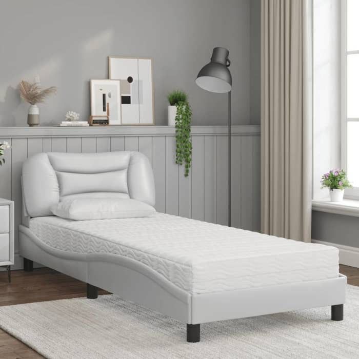 VidaXL Bed with Mattress White 90x200 Cm Faux Leather 3208697