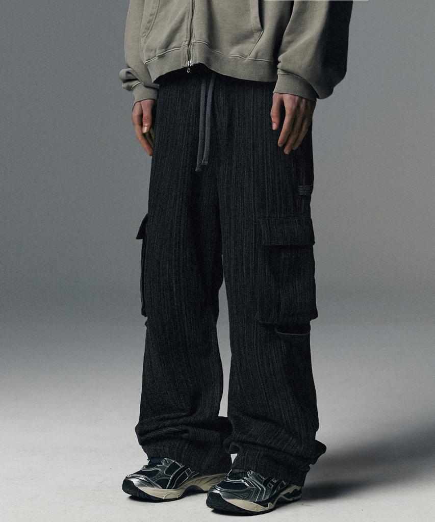 NOT4NERD Stripe Cargo Flare Fit Pants - Charcoal