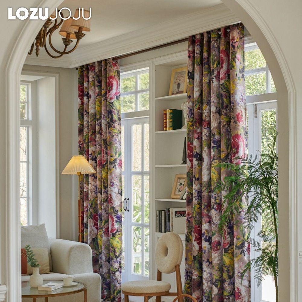 1PC LOZUJOJU 70-80% Blackout Countryside Style Oil Colored Floral Print High-quality Blackout Curtains for Bedroom Living Room Window for Home Decor