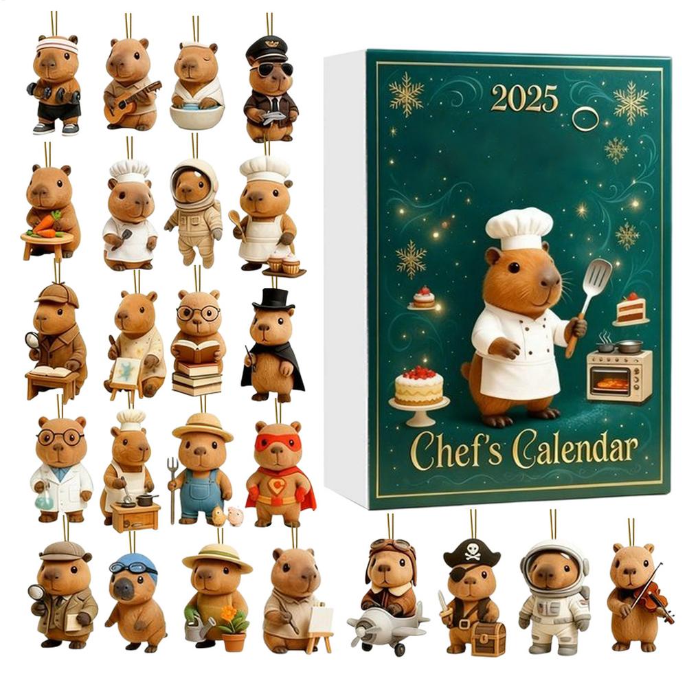 24Days Advent Capybara Toy Christmas Countdown Calendar 2D Flat Acrylic Pendant For Festive Car Rearview Stocking Stuffer Mantel