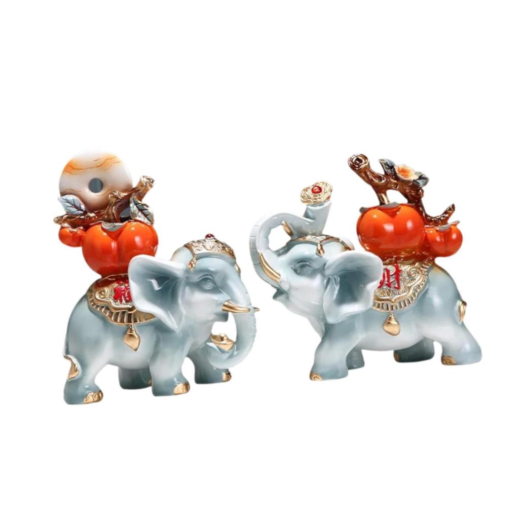 2x Lucky Elephant Statues Collectible Modern Simulation Resin Ornaments for Indoor TV Cabinet Dining Room Farmhouse Festival