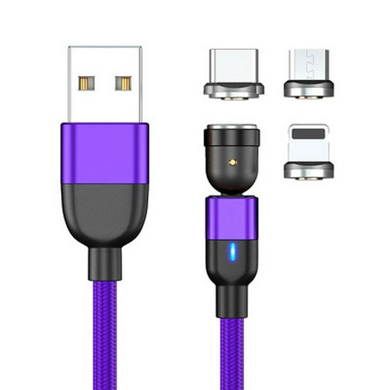 3A Fast Charging 540-Degree Rotating Magnetic USB Cable, Three-in-One Bendable Design