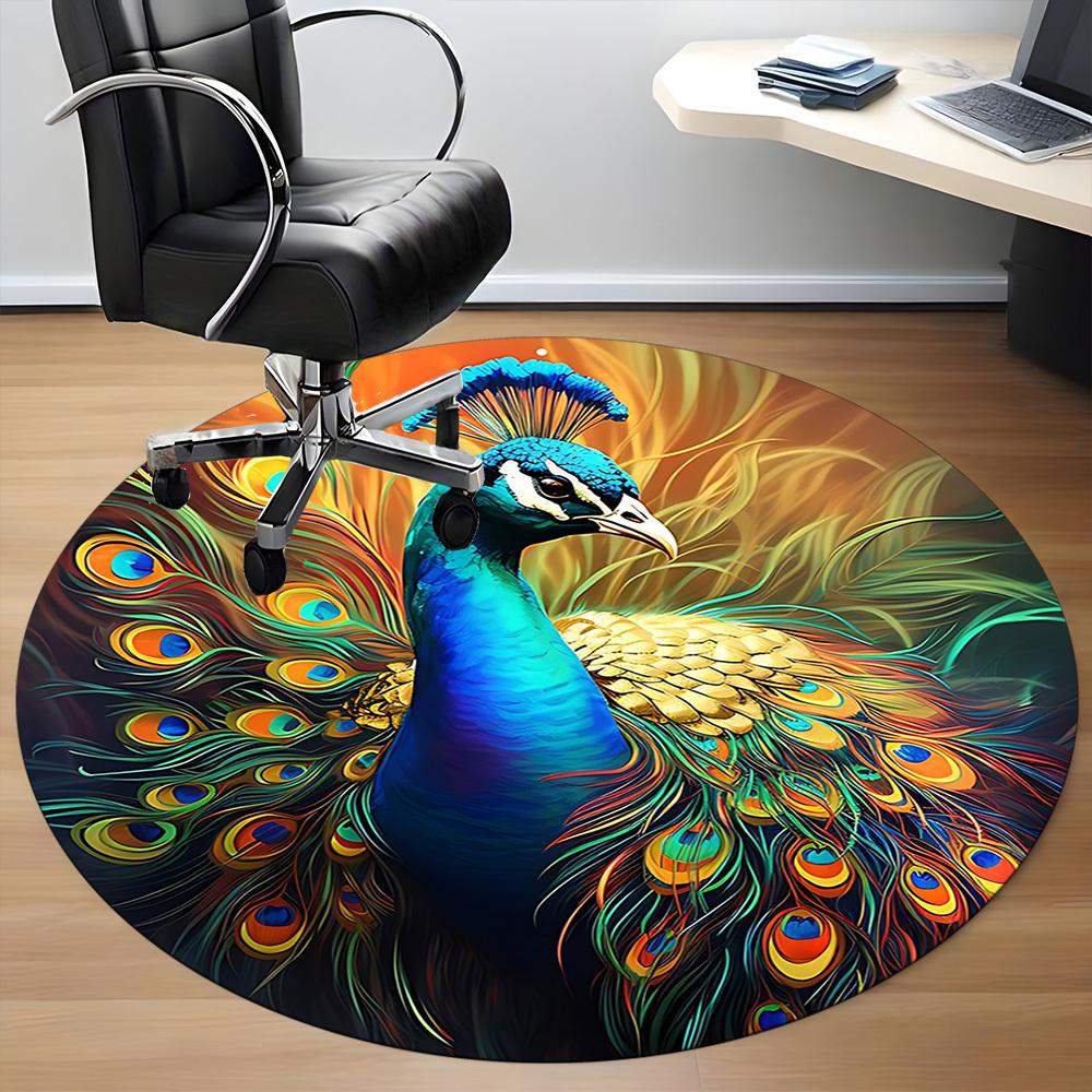 1pc Peacock Feather Art Chair Carpet for Office Non-Slip, Machine Washable Rug for Office, Room - Holiday Decor, Machine Made Yy251016171