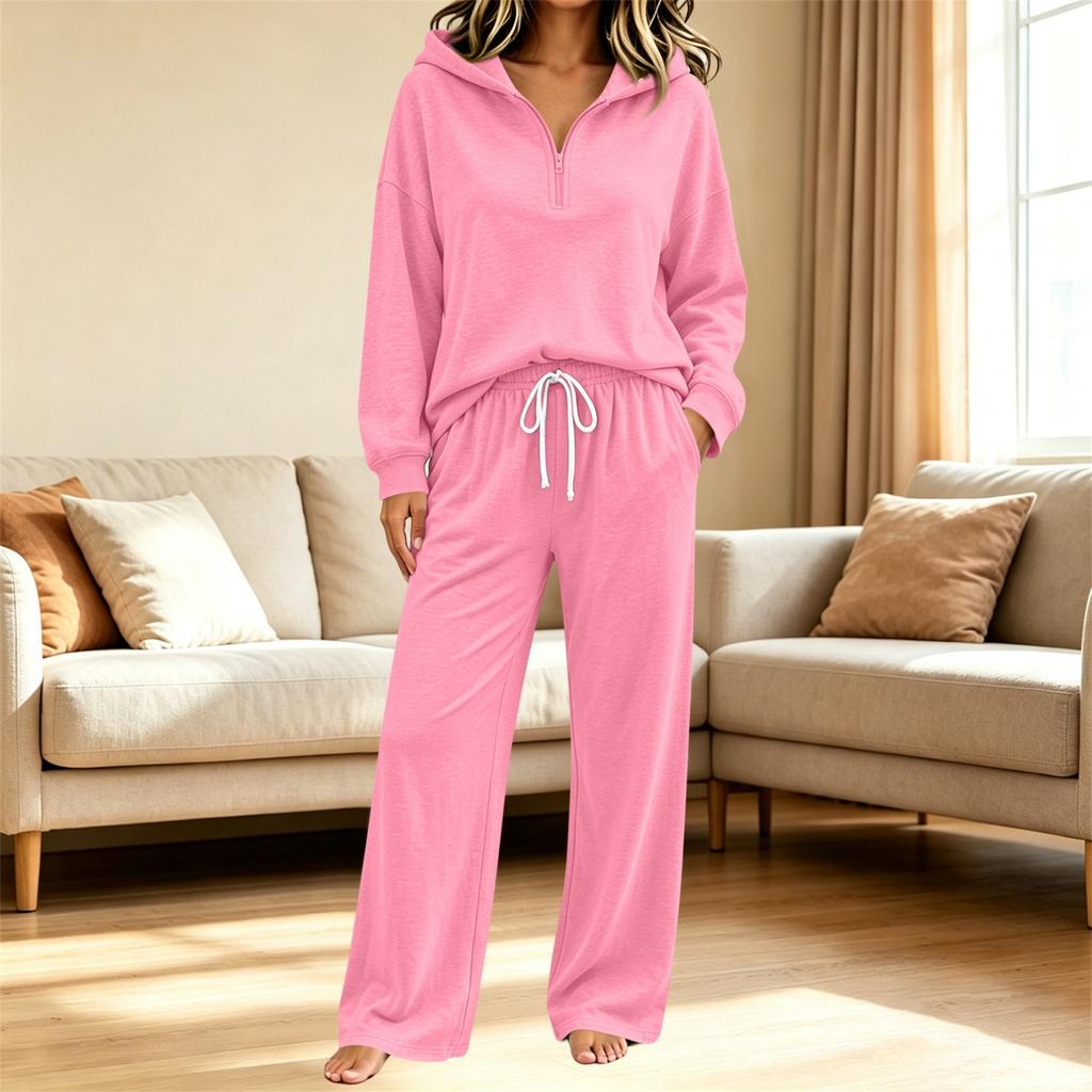 Completo 2 Pezzi da Donna con Felpa con Cappuccio a Maniche Lunghe e Pantaloni, con Tasche