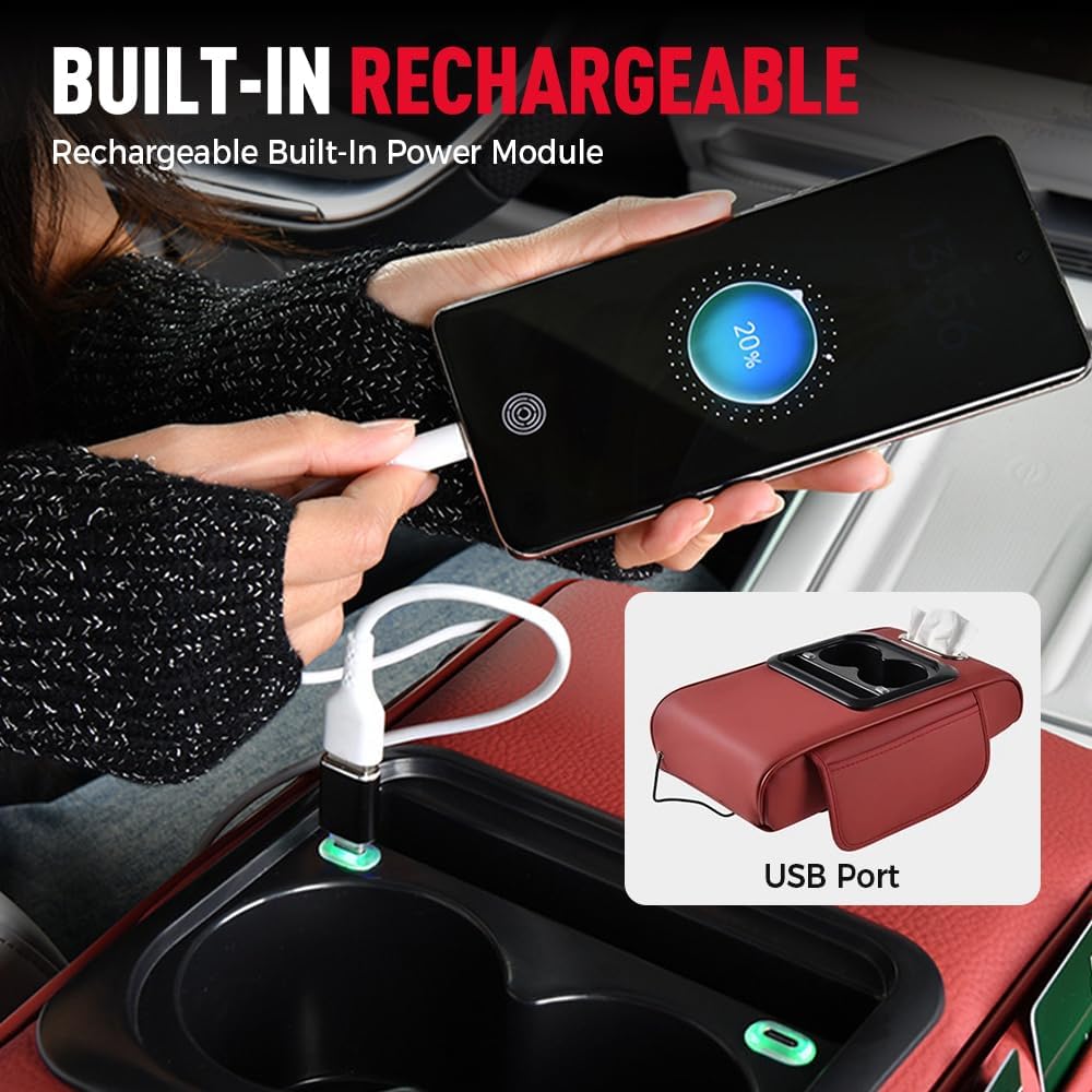 Multifunctional PU Leather Car Armrest Box Mat, 2026 New Universal Car Armrest, Durable Center Console Organizer for Family Travel, Portable Cars
