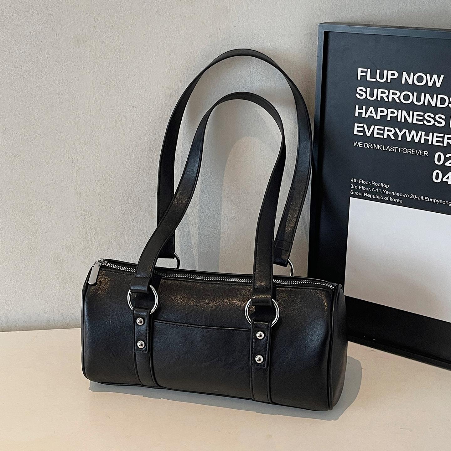 

Fashi Women s Travel One Shoulder Bags Texture PU Black Handbags 2026 New Casual Large Capacity Underarm Bag Trend (30cm<Max Length<50cm) чёрный
