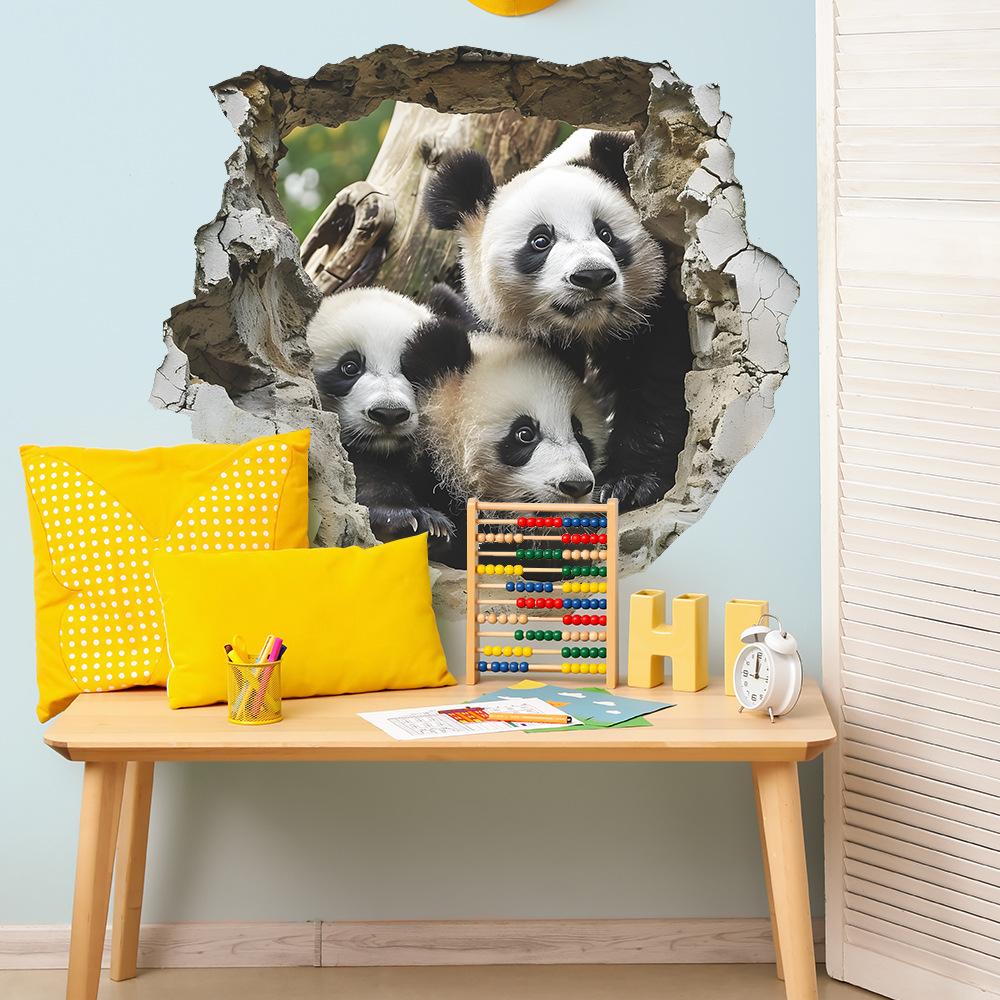 3D Realistische Doorbrekende Muur Schattige Panda Muursticker Zelfklevend Verwijderbaar voor Slaapkamer Woonkamer Achtergrondmuur Decoratie